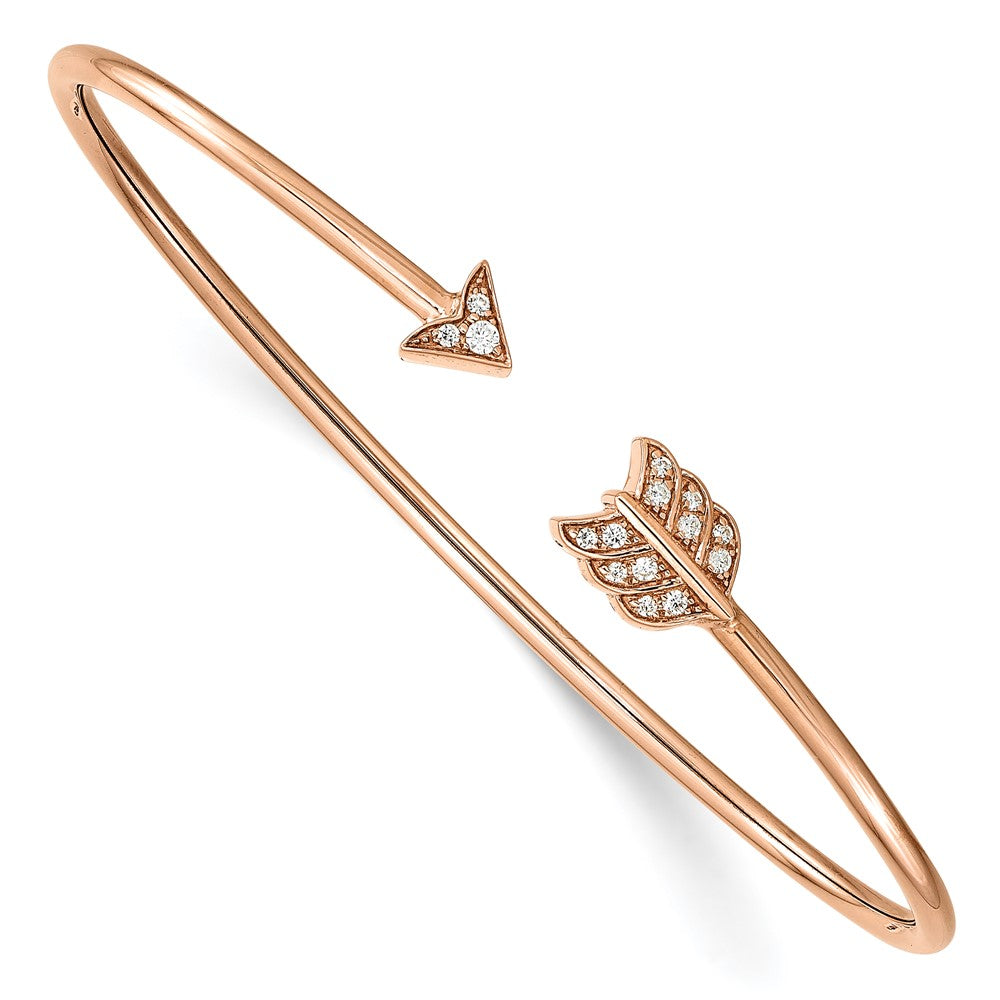 14k Rose Gold 1/10 Ct. Lab Grown Diamond VS/SI+ G+ Arrow Cuff Flexible Bangle Bracelet