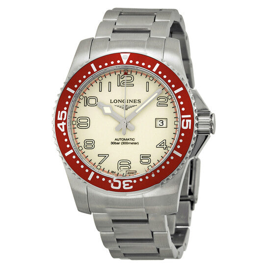 Original Longines Hydro Conquest White Dial Red Bezel Stainless Steel