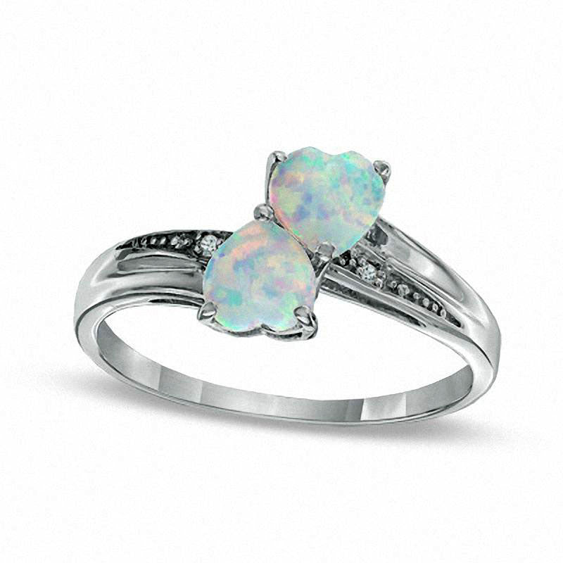 Sterling Silver Double Heart Gemstone Ring with Accents