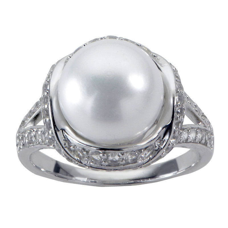 Cultured Freshwater Pearl Ring White Topaz Sterling Silver