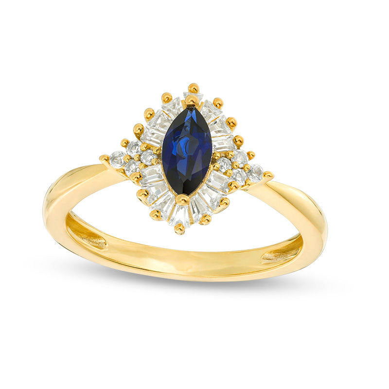 Solid 14k Gold Simulated top Sapphire Marquise Ring