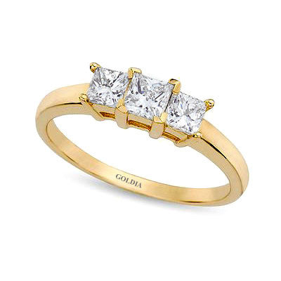 3 stone princess cut deals diamond ring yellow gold