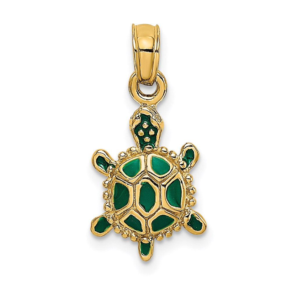 14k Yellow Gold Green Enamel 3-D Land Turtle Charm – Goldia.com