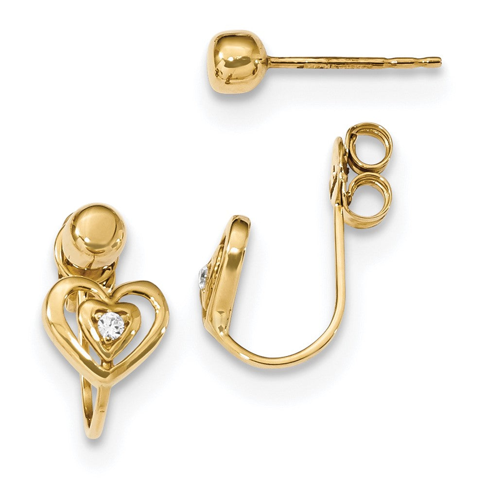 14K Gold Polished CZ Ball and Heart Post Earring Set 2024