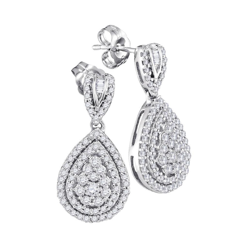 1.7 Ct Round Diamond, 14K White Gold, Flower Dangle Earrings, Gold Diamond shops Drop Dangle Earrings, Classic Diamond Earrings, Wedding Gift