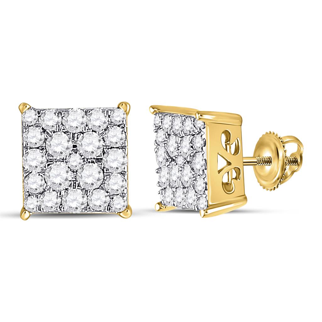 10k Yellow Gold Round Diamond Square Cluster Earrings 1/2 Cttw