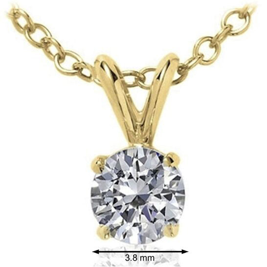 Original 0.40 Carat Maulijewels 14K Yellow Gold Diamond Solitaire Pendant With 18" 14K Yellow Gold Plated Sterling Silver Box Chain