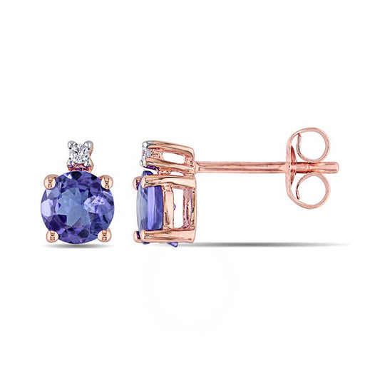 Original AMOUR Diamond and Tanzanite Stud Earrings In 10K Rose Gold