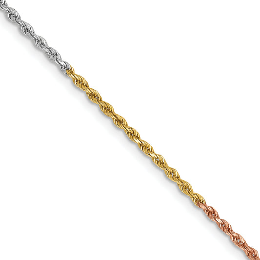 14k Tri-Color Tri-colored 16 inch 1.5mm Diamond-cut Rope with Lobster Clasp Chain