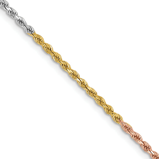 14k Tri-Color Tri-colored 24 inch 1.75mm Diamond-cut Rope with Lobster Clasp Chain