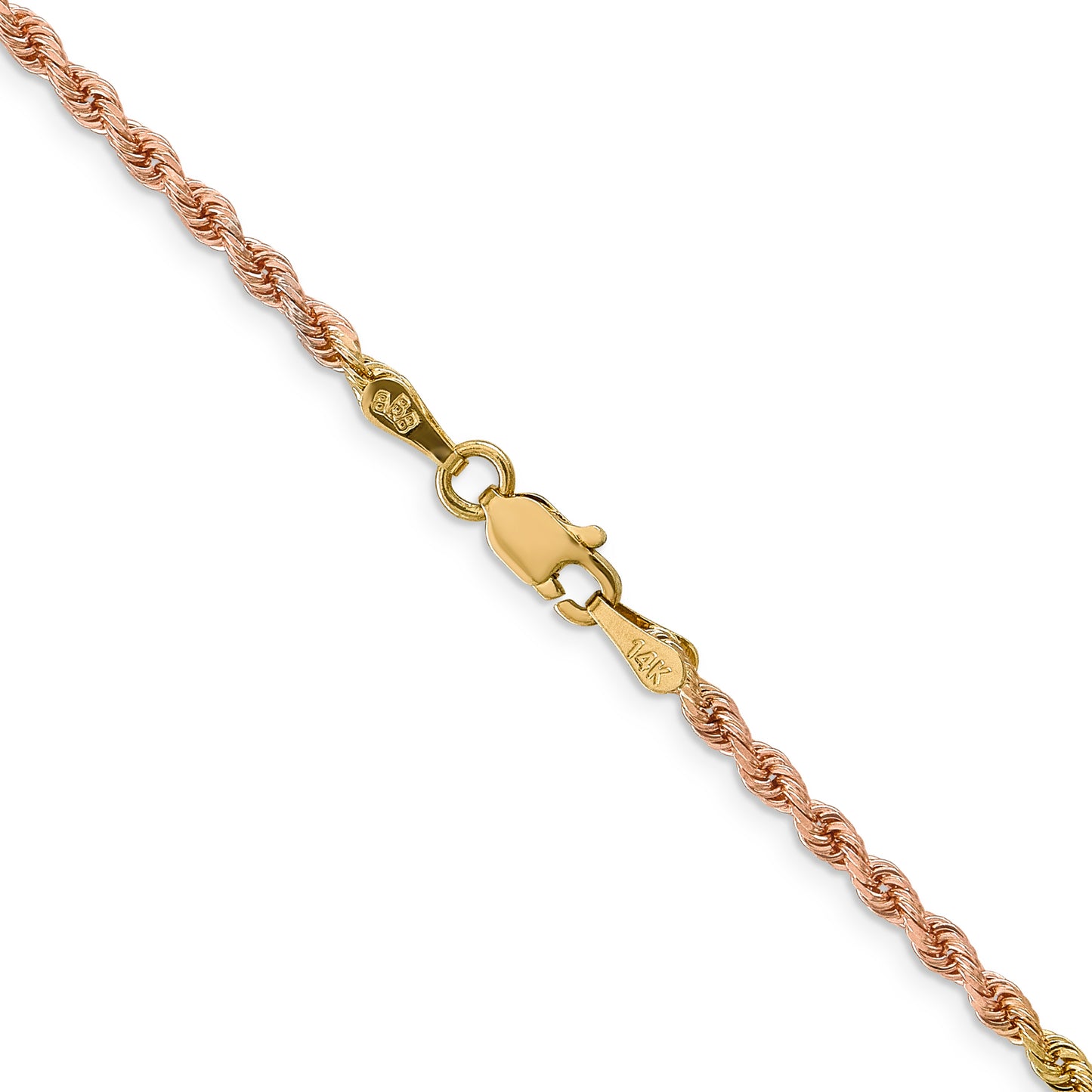 14k Tri-Color Tri-colored 24 inch 2.5mm Diamond-cut Rope with Lobster Clasp Chain