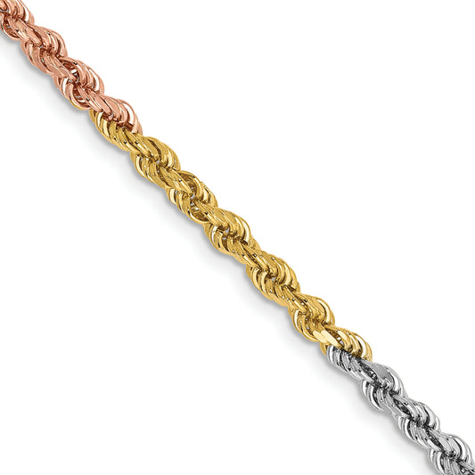 14k Tri-Color Tri-colored 18 inch 2.9mm Diamond-cut Rope with Lobster Clasp Chain