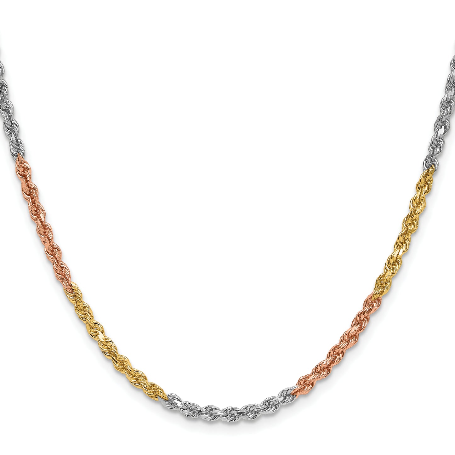 14k Tri-Color Tri-colored 18 inch 3mm Diamond-cut Rope with Lobster Clasp Chain