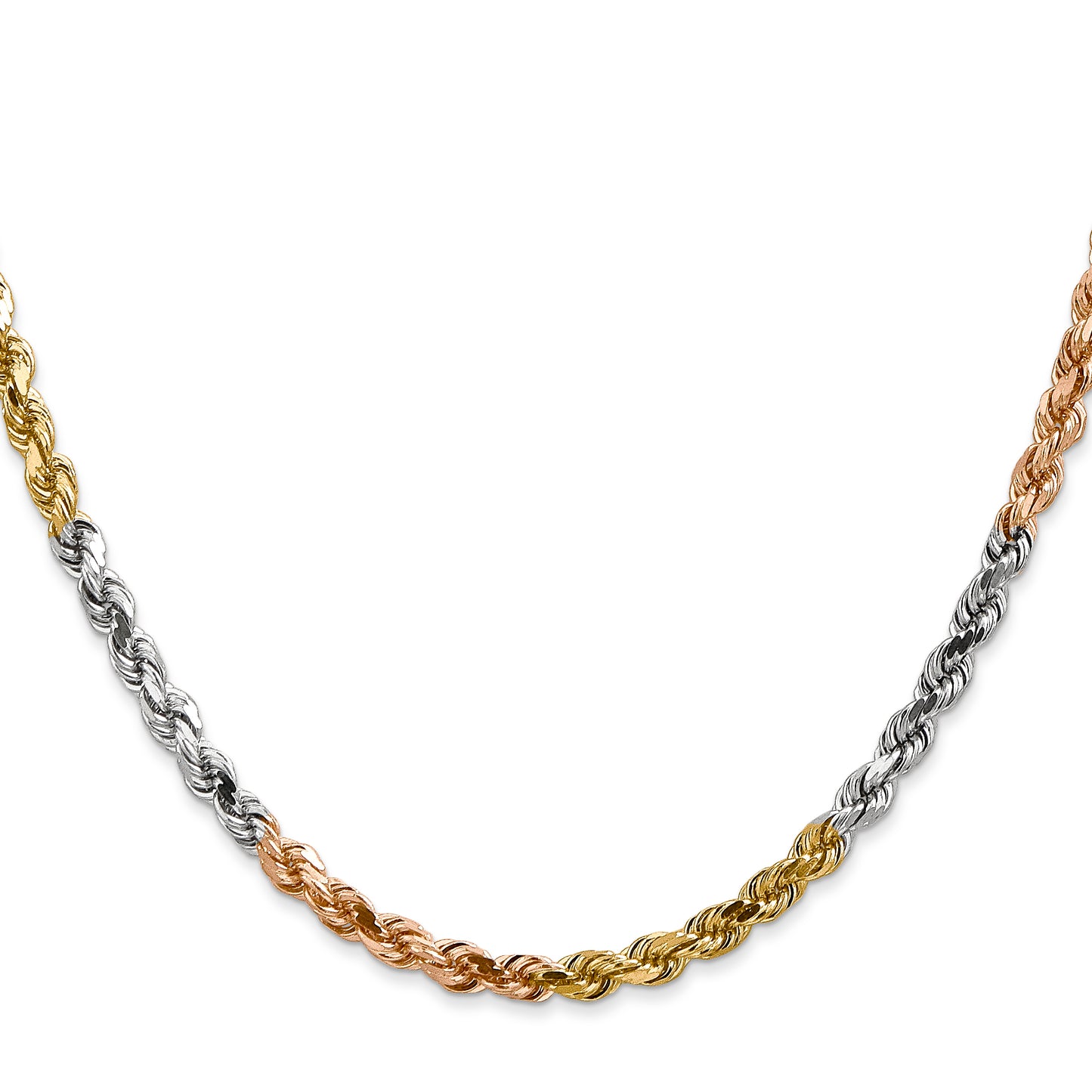 14k Tri-Color 4mm D/C Rope Chain