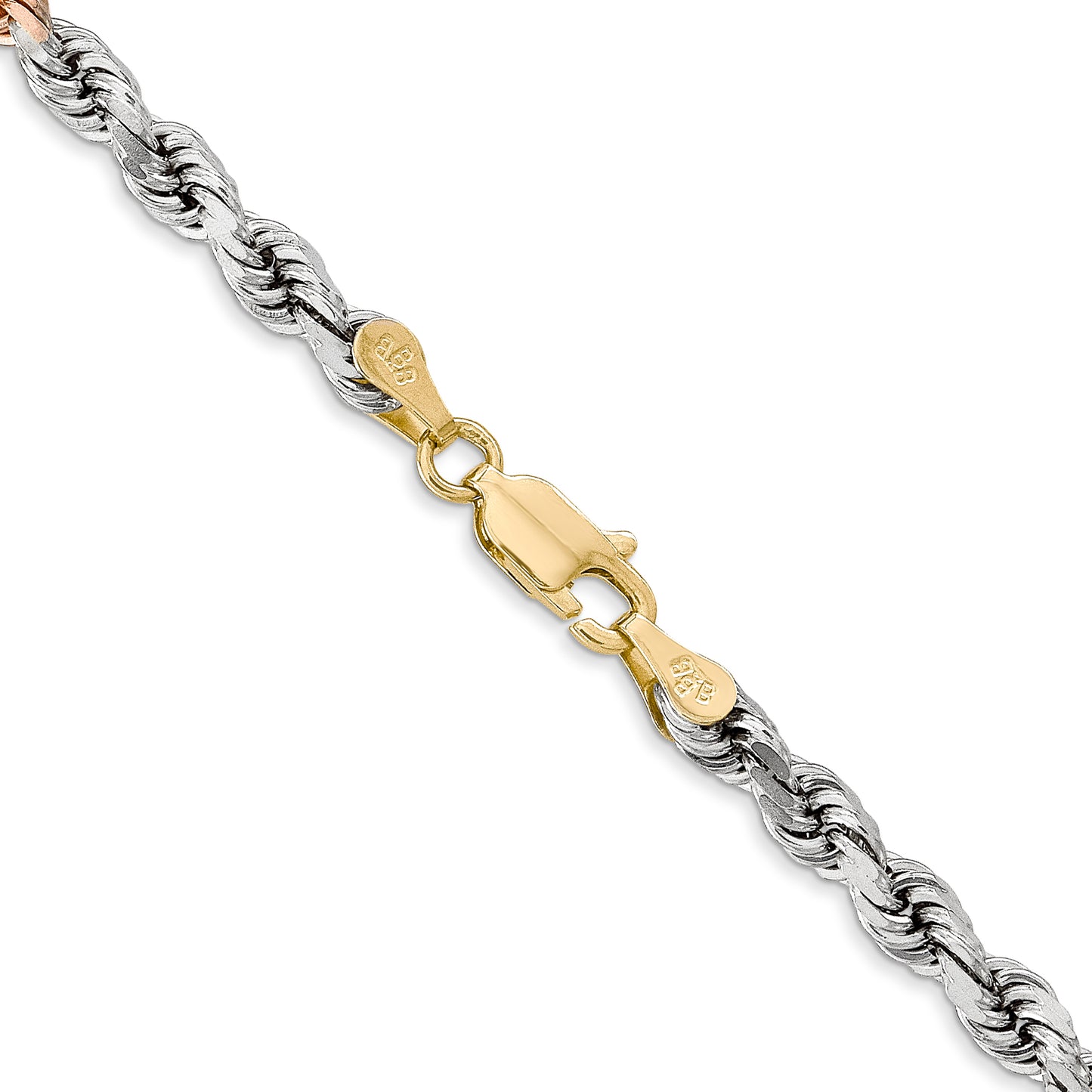 14k Tri-Color 4mm D/C Rope Chain