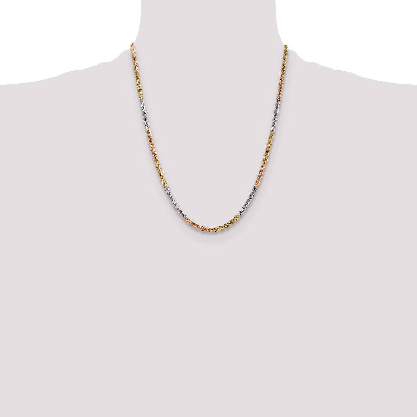 14k Tri-Color 4mm D/C Rope Chain