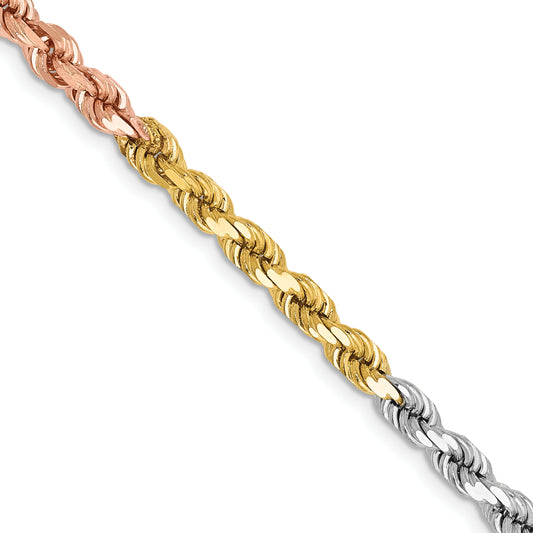 14k Tri-Color Tri-colored 18 inch 4mm Diamond-cut Rope with Lobster Clasp Chain