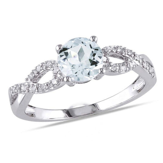 Original 1/10 CT  Diamond TW And 3/4 CT TGW Aquamarine Fashion Ring 10k White Gold GH I1;I2