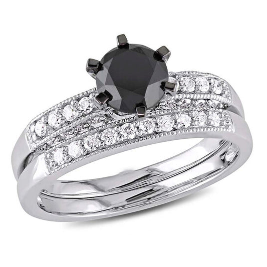 Original 1 1/3 CT TW Black & White Diamond Bridal Set in 10k White Gold