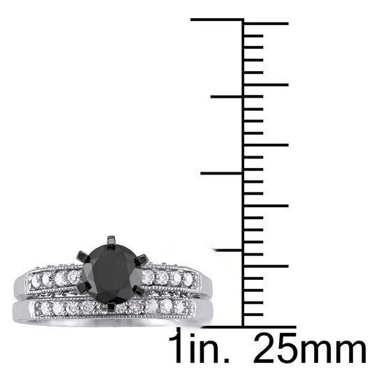 Original 1 1/3 CT TW Black & White Diamond Bridal Set in 10k White Gold