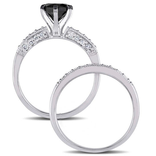 Original 1 1/3 CT TW Black & White Diamond Bridal Set in 10k White Gold