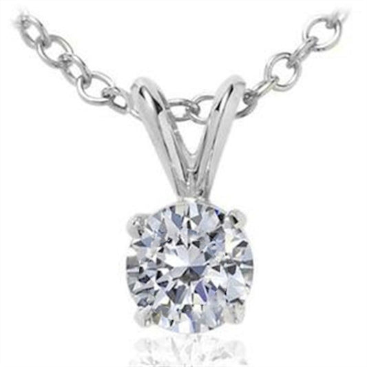 Original Maulijewels 1/2 Carat Natural Round Diamond Solitaire Pendant In 14K Solid White Gold With 18" 14K White Gold Plated Sterling Silver Box Chain