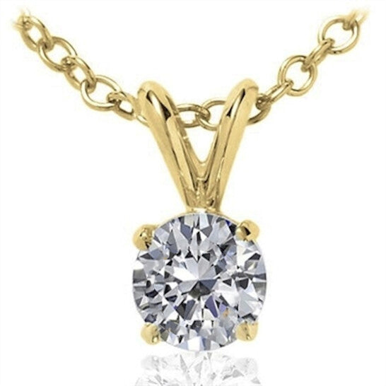 Original Maulijewels 1/2 Carat Natural Round Diamond Solitaire Pendant In 14K Solid Yellow Gold With 18" 14K Yellow Gold Plated Sterling Silver Box Chain