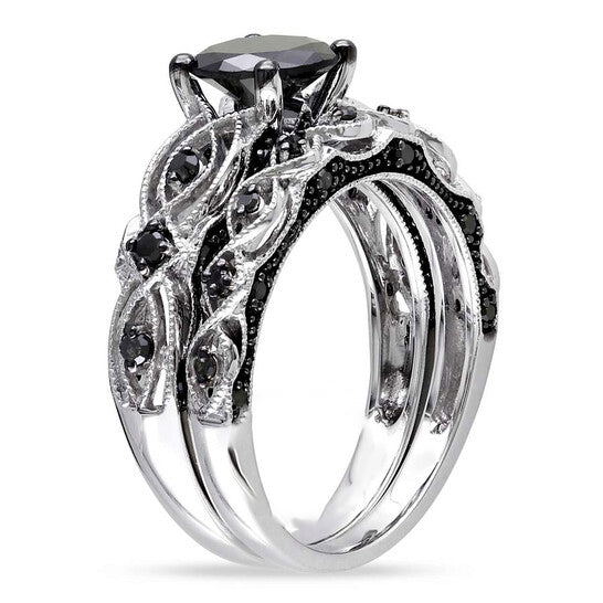 Original 1 3/8 CT TW Black Diamond Bridal Set in 10k White Gold with Black Rhodium