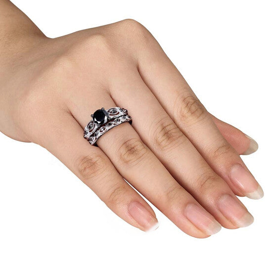 Original 1 3/8 CT TW Black Diamond Bridal Set in 10k White Gold with Black Rhodium