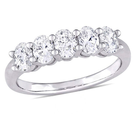 Original 1 CT TW Oval Cut Diamond Semi-Eternity Ring in 14k White Gold