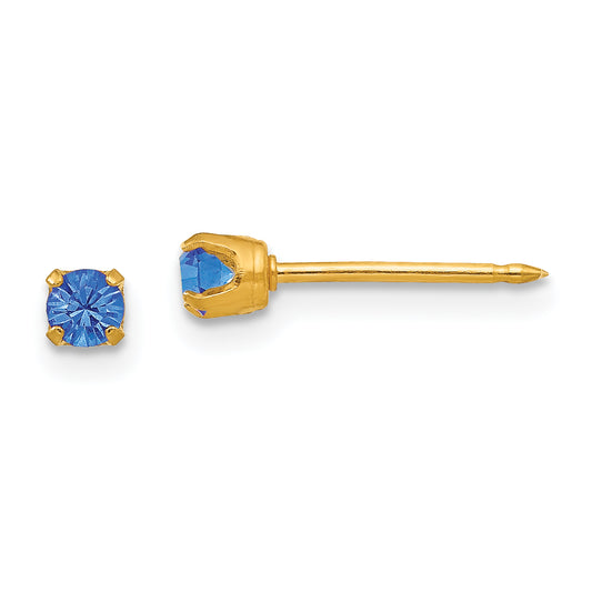 14k Yellow Gold Inverness 3mm September Crystal Birthstone Post Earrings