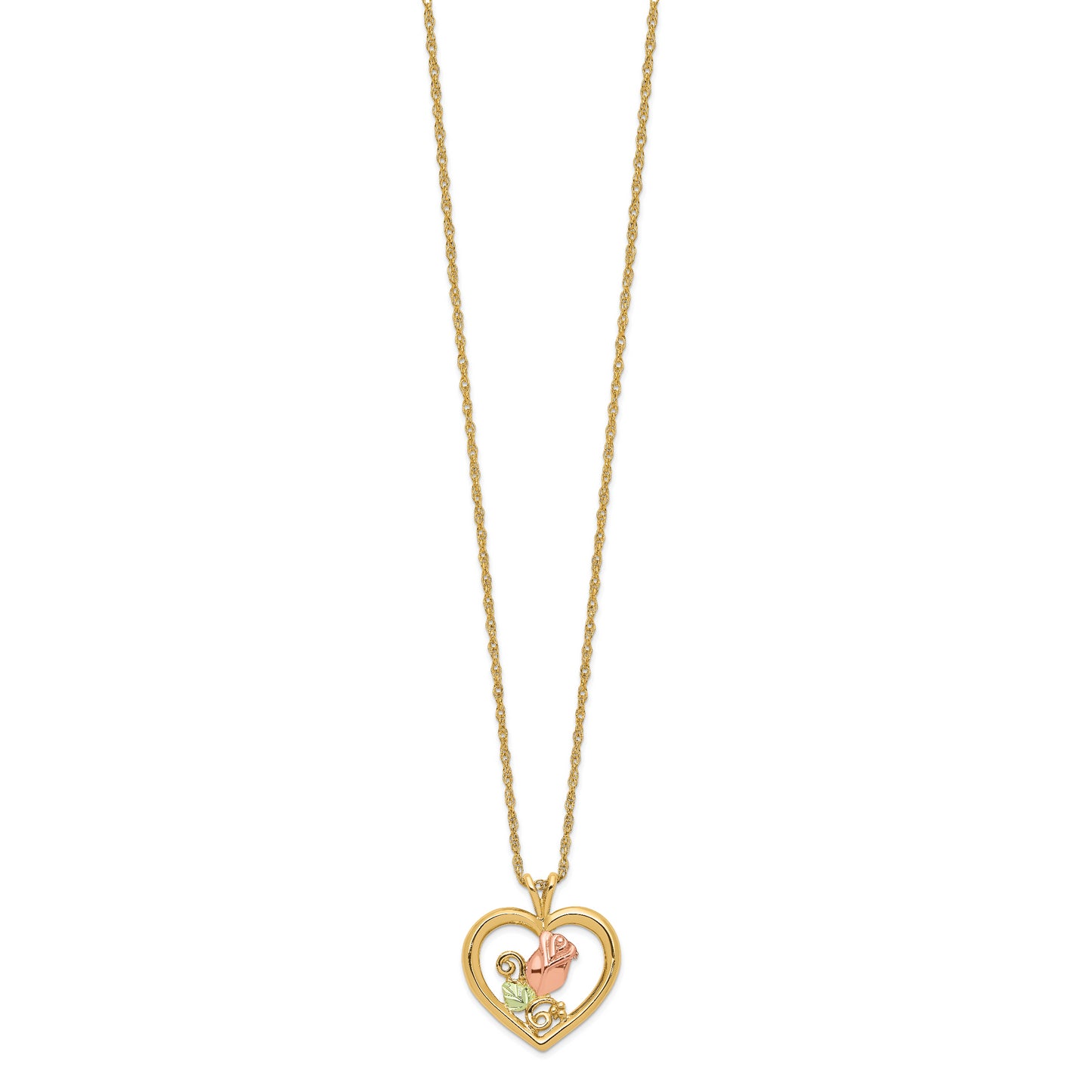 10k Tri Color Tri-Color Black Hills Gold Rose in Heart Necklace