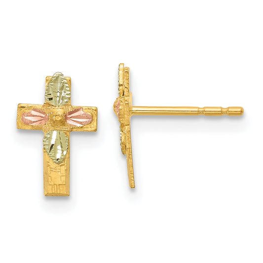 10k Tri Color Tri-Color Black Hills Gold Cross Earrings