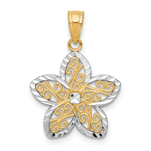 10k Yellow w/Rhodium Filigree Flower Charm