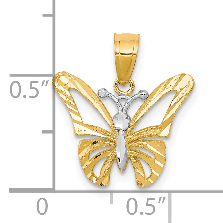 10k Yellow w/Rhodium w/ Rhodium Butterfly Pendant