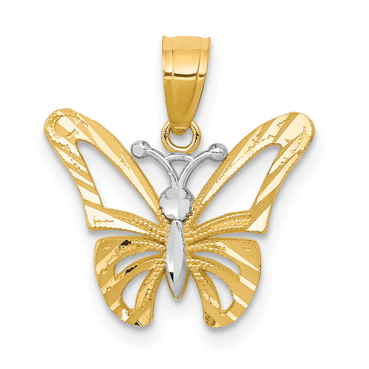 10k Yellow w/Rhodium w/ Rhodium Butterfly Pendant