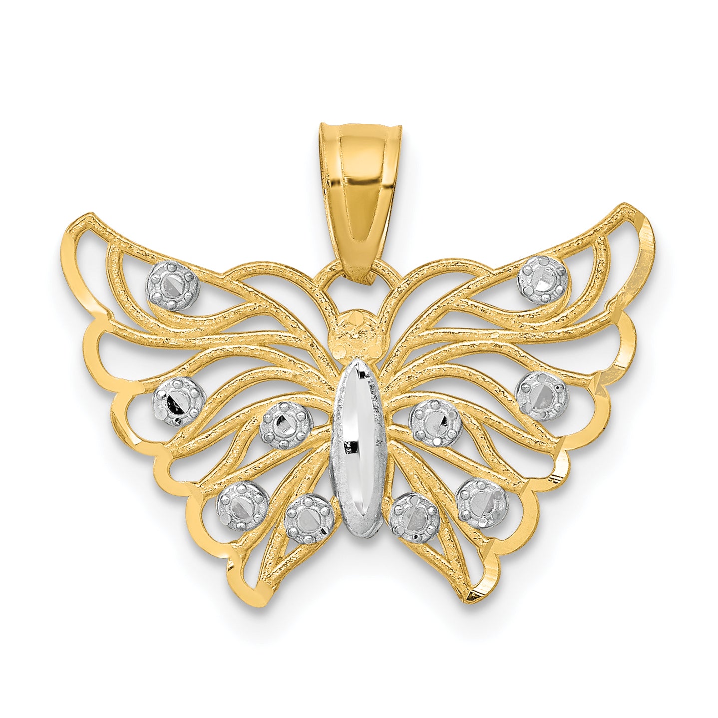 10k Yellow w/Rhodium w/ Rhodium Butterfly Pendant