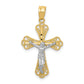 10k Yellow w/Rhodium w/ Rhodium Filigree Crucifix Pendant