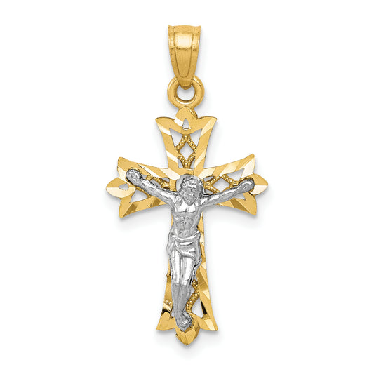 10k Yellow w/Rhodium Filigree Crucifix Pendant