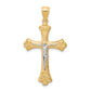 10k Yellow w/Rhodium Fleur De Lis Crucifix Pendant