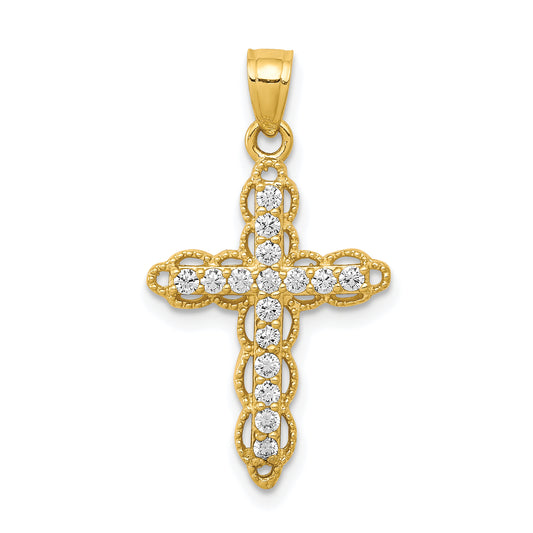 10k Yellow Gold 10k CZ Filigree Cross Pendant