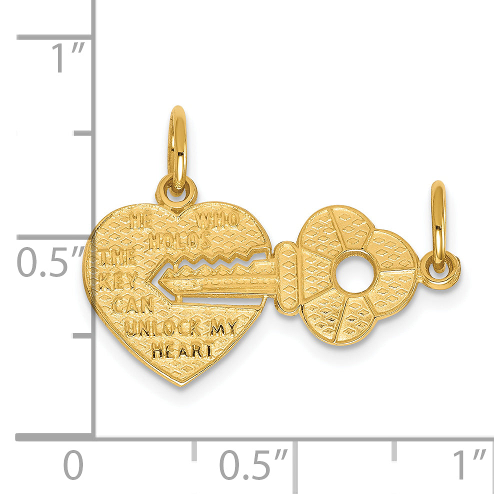 10k Yellow Gold Heart and Key Break-apart Charm