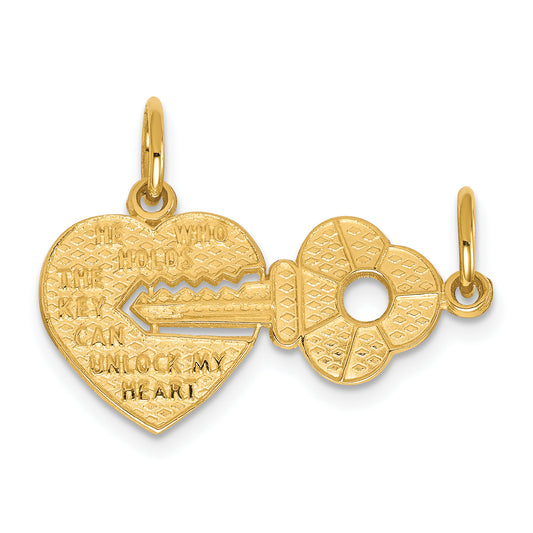 10k Yellow Gold Heart and Key Break-apart Charm