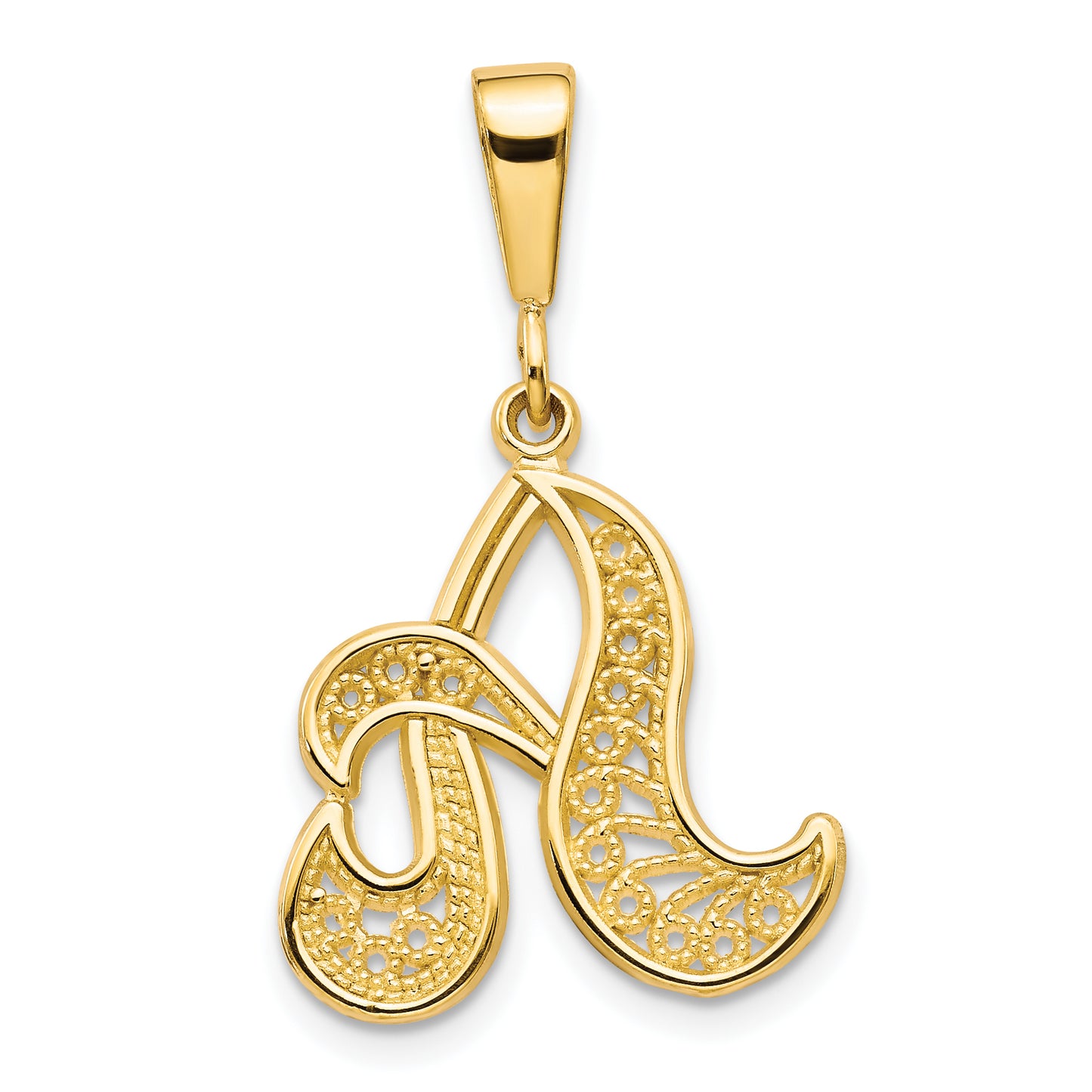 10k Yellow Gold Filigree Initial A Pendant