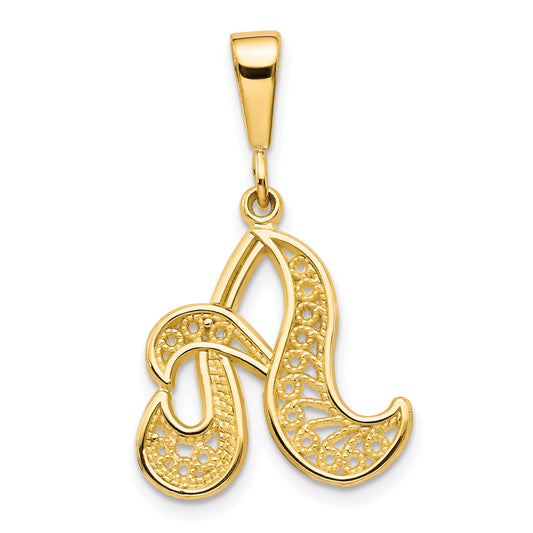 10k Yellow Gold Filigree Initial A Pendant