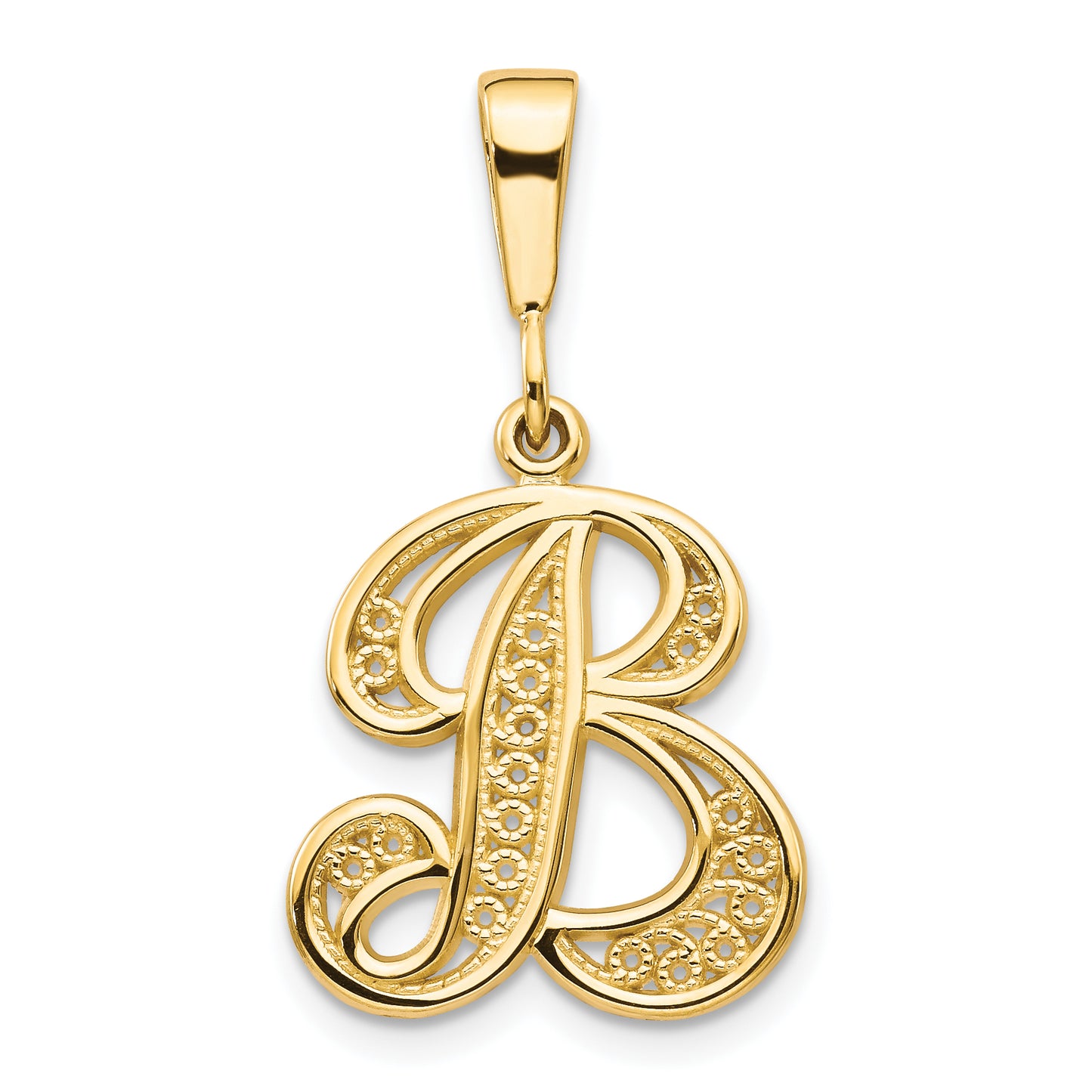 10k Yellow Gold Filigree Initial B Pendant