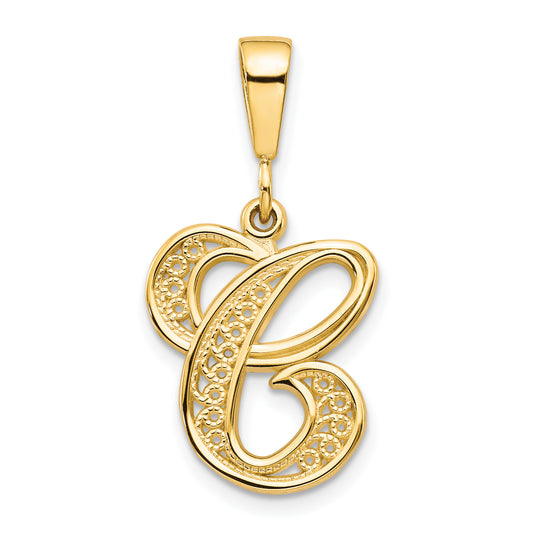 10k Yellow Gold Filigree Initial C Pendant