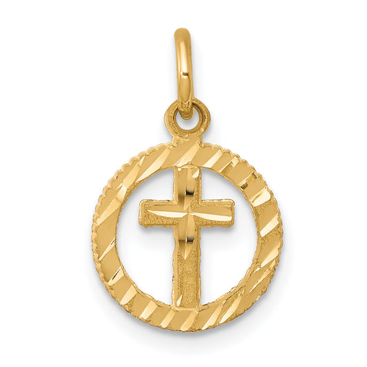 10k Yellow Gold Solid Flat-Backed Cross in Circle for Eternal Life Charm