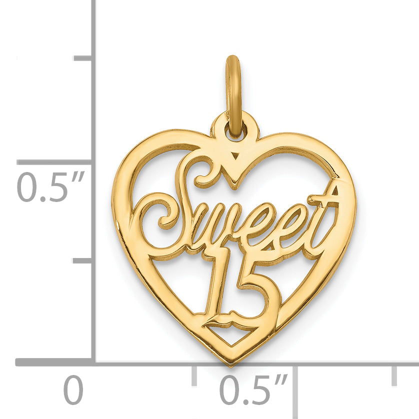 10k Yellow Gold SWEET 15 In Heart Charm