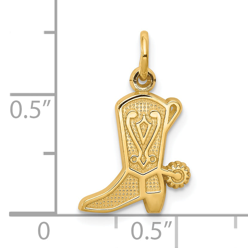 10k Yellow Gold Solid Polished Cowboy Boot Charm